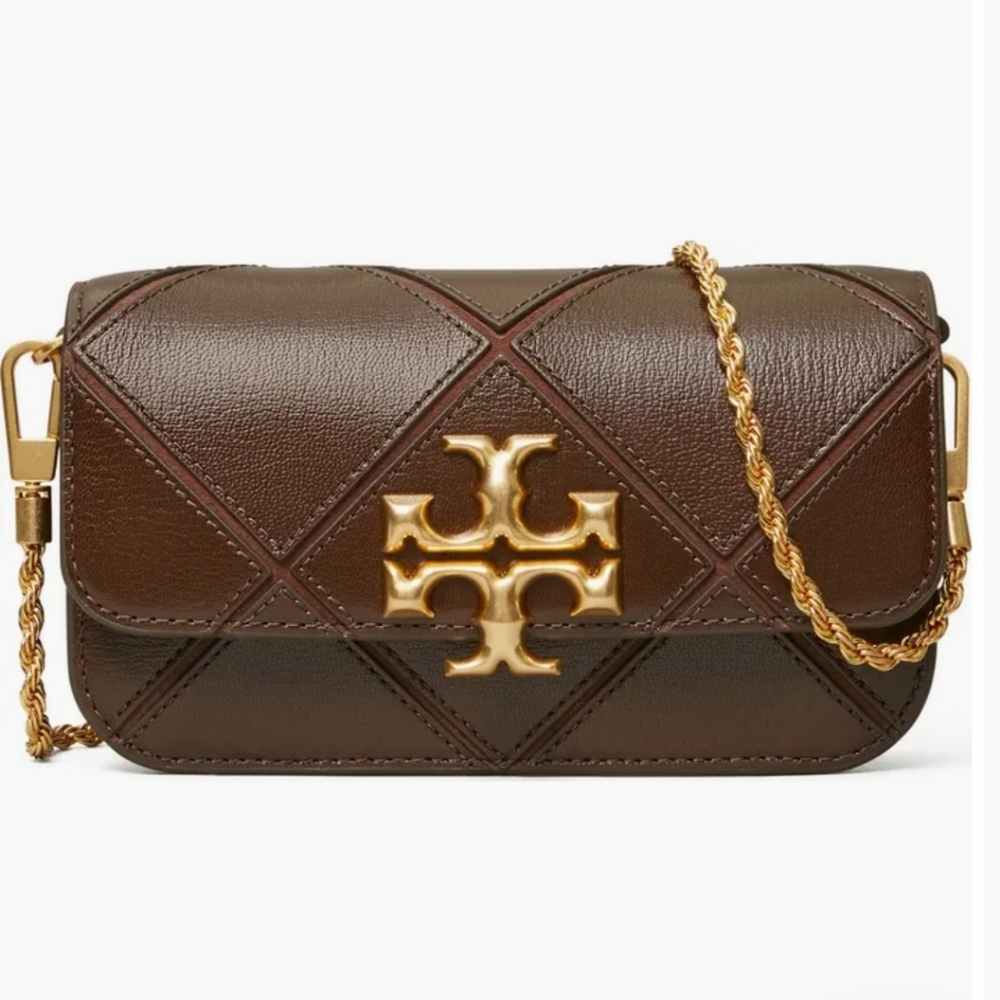 Tory Burch Brown Leather Clutch with Gold Accents